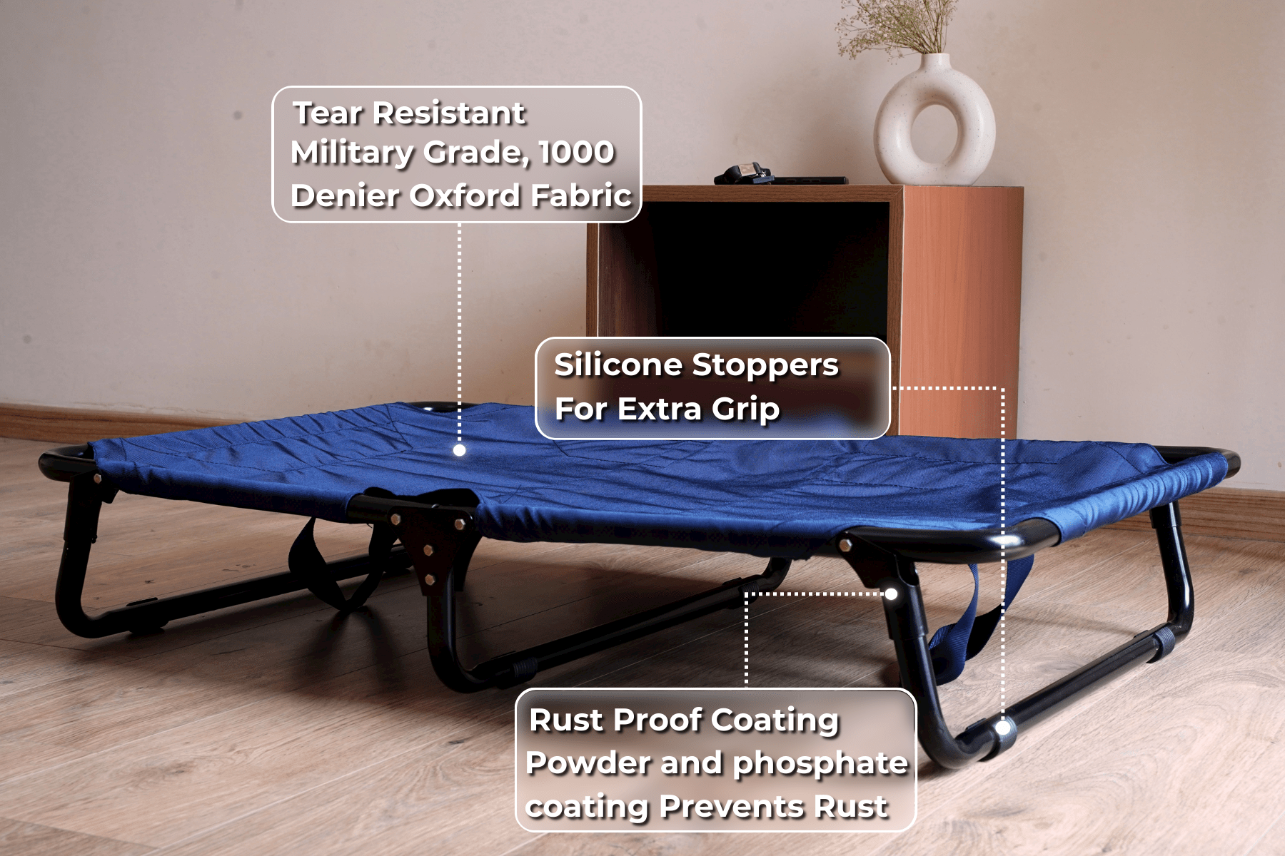 Elevated foldable dog bed with durable frame and military-grade washable fabric, offering tick protection and comfort for Labradors, German Shepherds, rottweilers and Indie dogs | Heavy-duty travel-friendly dog bed
#size_48inch-x-30inch-x-9inch