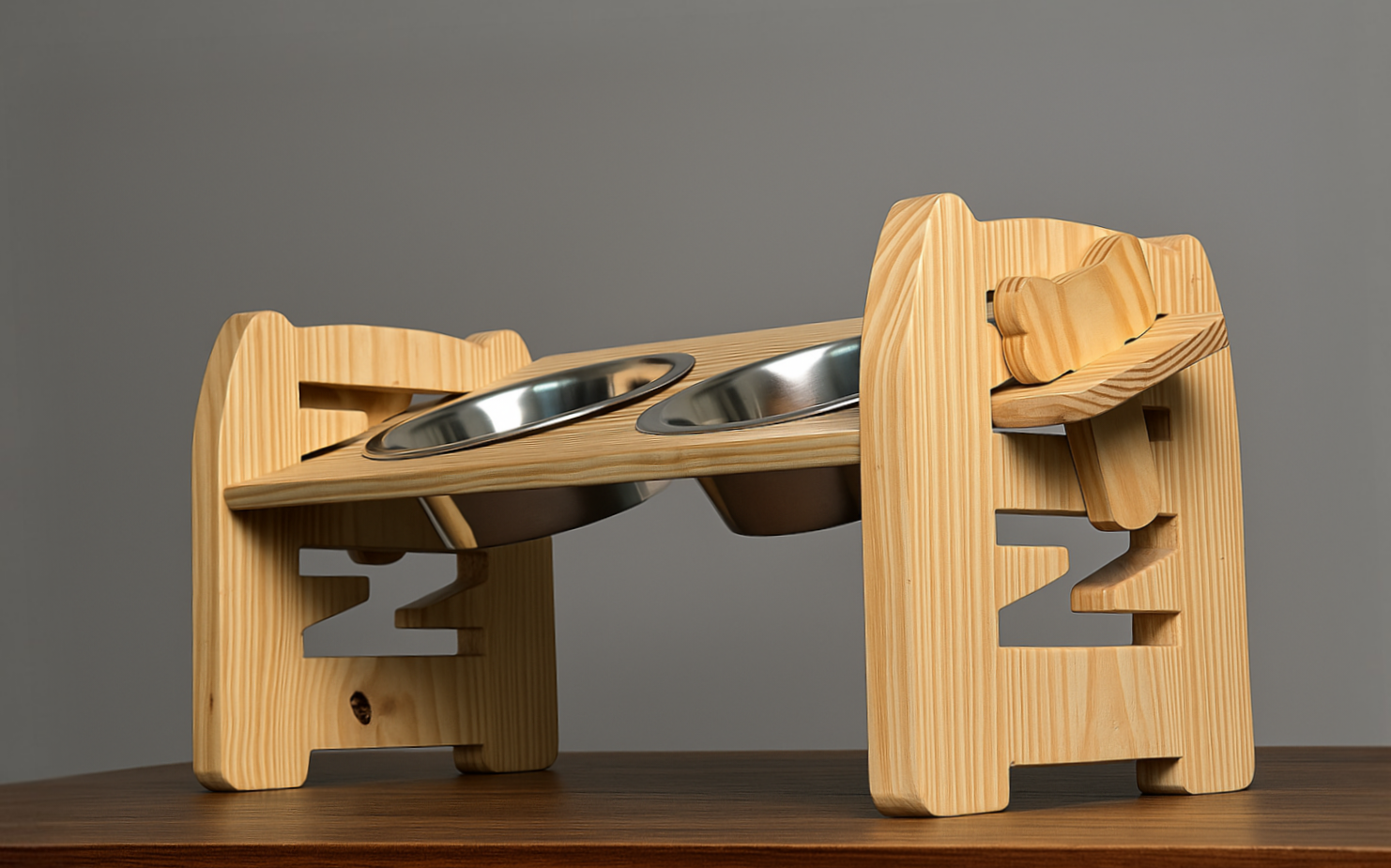 RegalWood Adjustable Wooden Dog Bowl Stand – Handcrafted Pinewood Luxury Feeder
