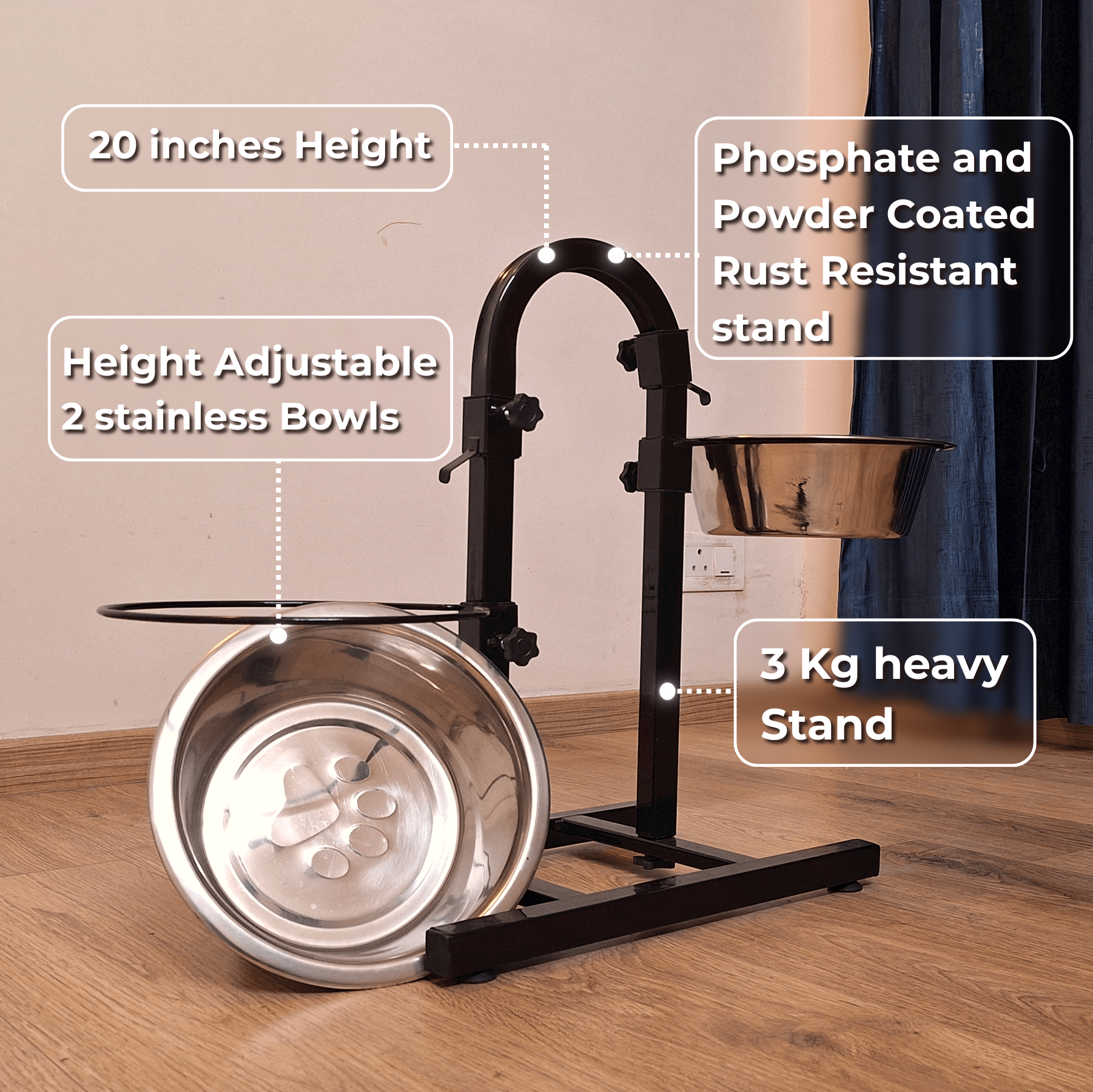 U-shaped adjustable dog bowl stand for medium to large dogs like Labradors and Hounds, designed for posture-friendly feeding | Ergonomic pet diner #color_black