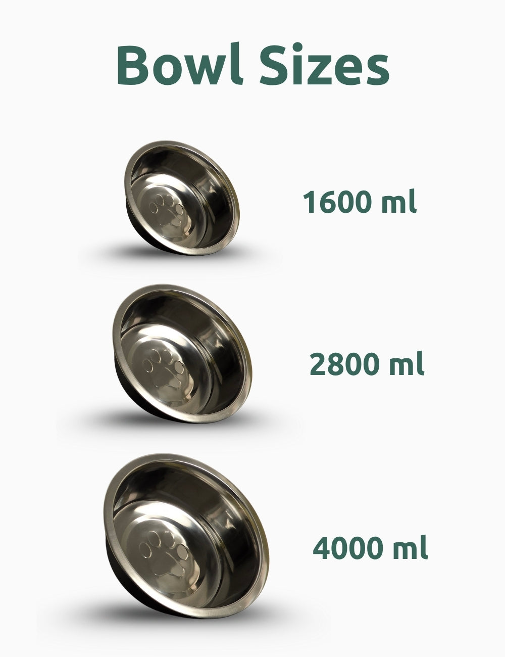 H-shaped diner available with three stainless steel bowl sizes (1600ml, 2800ml, 4000ml) for dogs of all sizes | Adjustable dog bowl stand