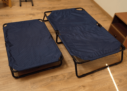 Elevated foldable dog bed with durable frame and military-grade washable fabric, offering tick protection and comfort for Labradors, German Shepherds, rottweilers and Indie dogs | Heavy-duty travel-friendly dog bed
