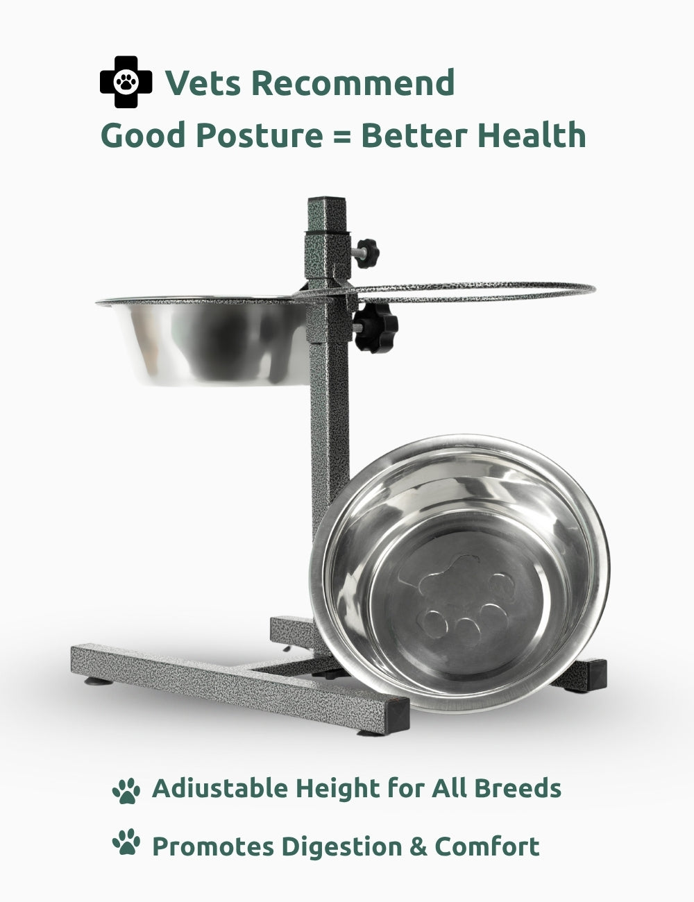 H-shaped elevated diner with stainless steel dog bowls in arctic silver, designed for healthy feeding posture | Pet essentials India #color_arctic-silver