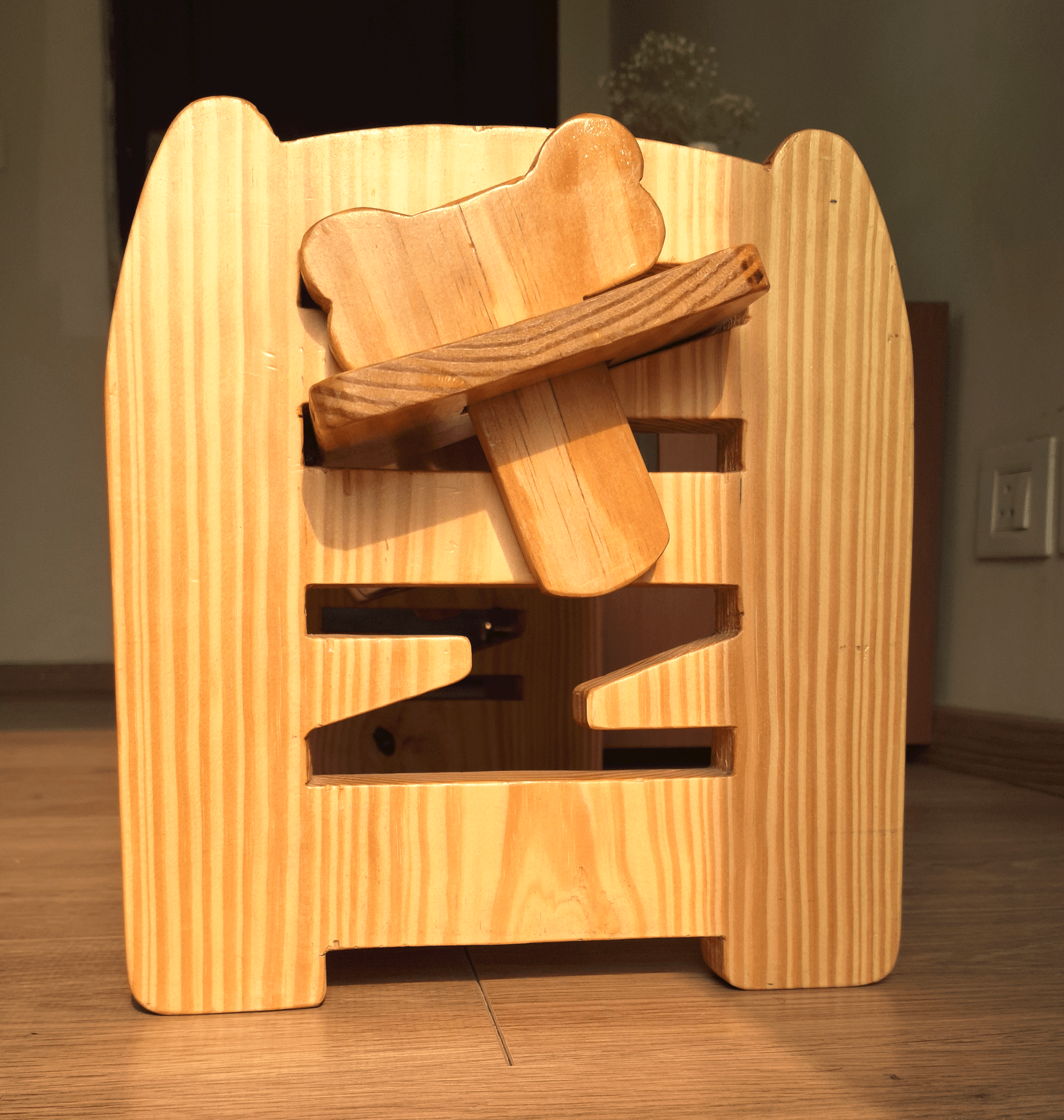 Handcrafted pinewood adjustable pet dining stand for small breeds, dual stainless steel bowls, and non-slip base for healthy posture | Pet bowls India