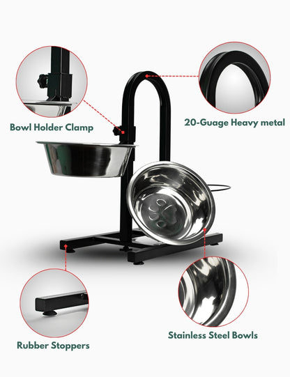 Stylish U-shaped pet feeder with stainless steel bowls, designed for comfortable home feeding | Posture-friendly dog feeder 