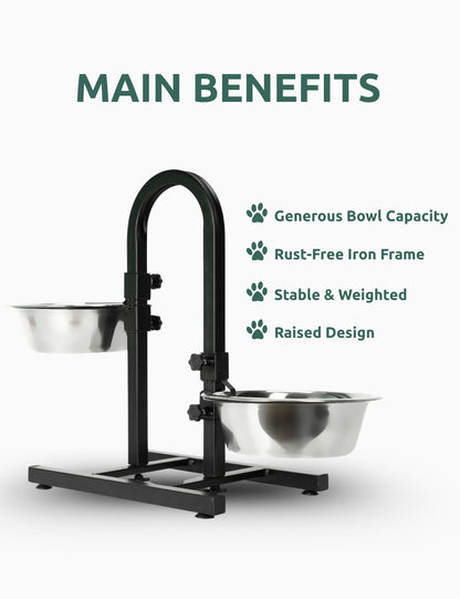 U-shaped double diner with dual stainless steel bowls and non-slip base for mess-free, hygienic mealtimes | Non-slip feeding stand 